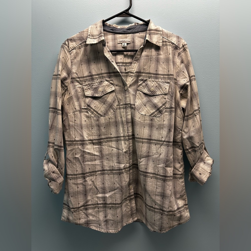 Men’s Croft And Barrow White Plaid Long Sleeve Button Down Shirt Size Med